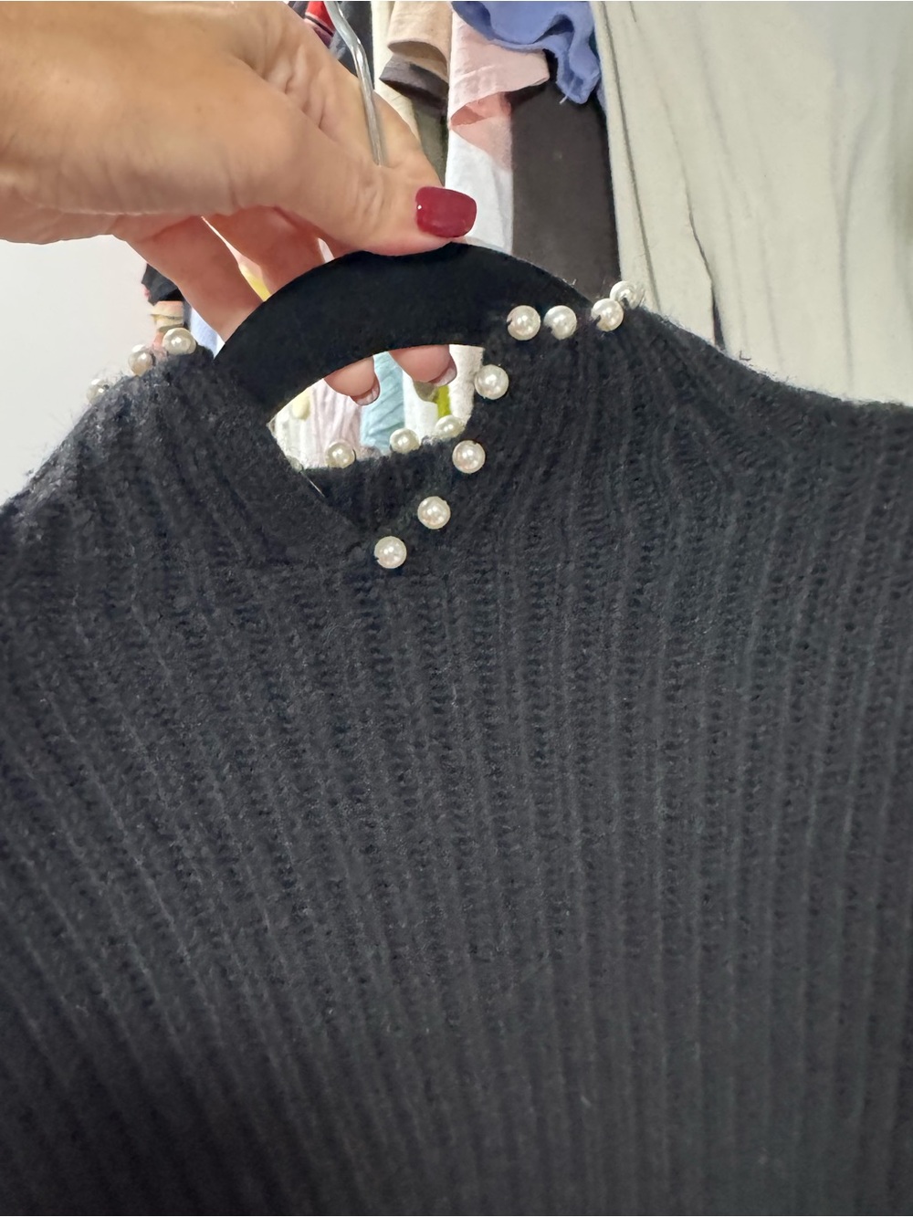 BCBG Black Chunky Knit Pearl Embellished Sweater Size S - Picture 6 of 9